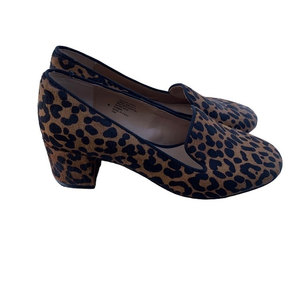 Banana Republic Real Calf Fur Leopard Print Block Mid-Heel Shoes 7.5 Leather - Picture 4 of 9